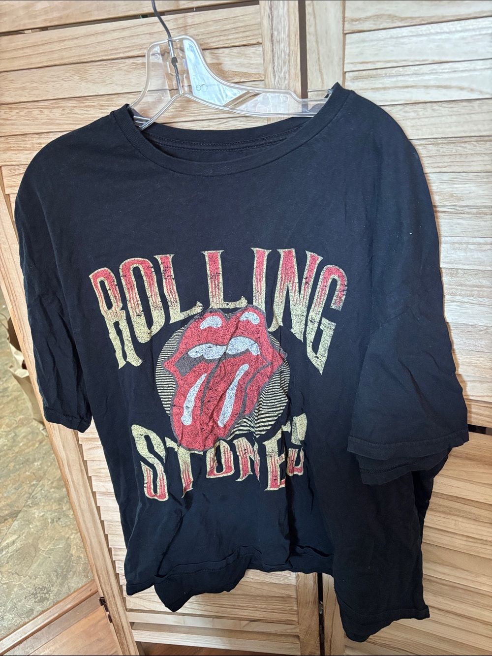the Rolling Stones Black Mens Tee with Red Tongue and Yellow Text 3XL
